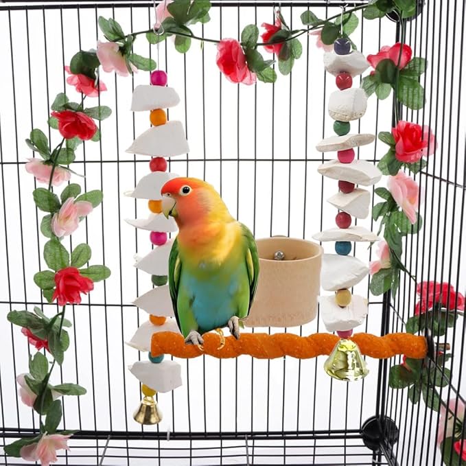 2 Pack Bird Toys with Cuttlebone,Chewing Bird Toy for Parakeet, Bird Beak Grinding Stone,Natural Birds Calcium,Cage Accessories for Parakeets,Cockatiels, Lovebirds, Small to Medium Birds