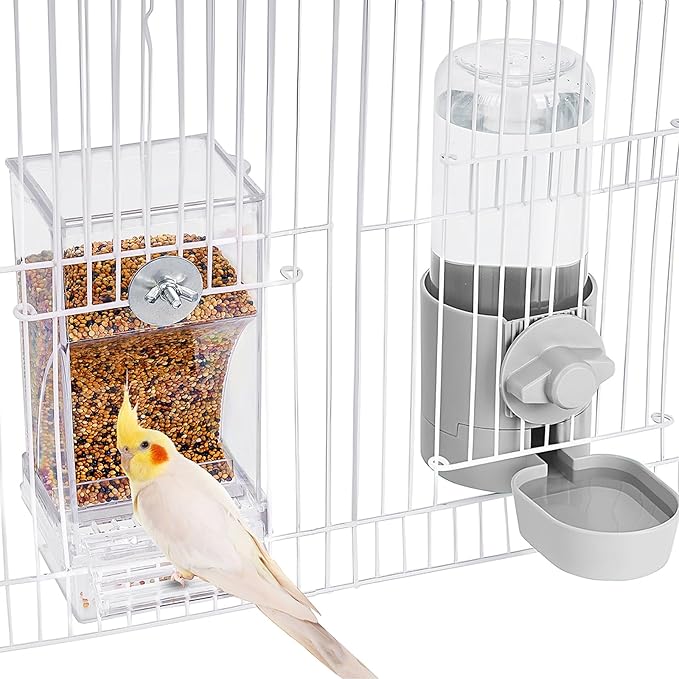 lemtrflo No Mess Bird Feeder Water Dispenser Set, Bird Feeder for Cage, Cage Accessories for Cockatiels, Finches, Budgies and Canaries