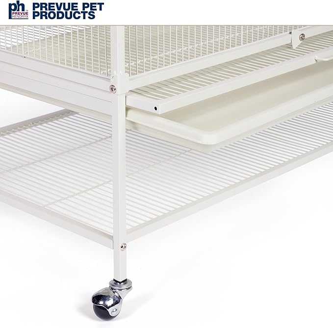 Prevue Pet Products Wrought Iron Bird Flight Cage with Wheels - Large Birdcage for Parakeets, Canaries, Finches, Cockatiels, Lovebirds, Green Cheeks, Metal Standing Birdcage - Chalk White