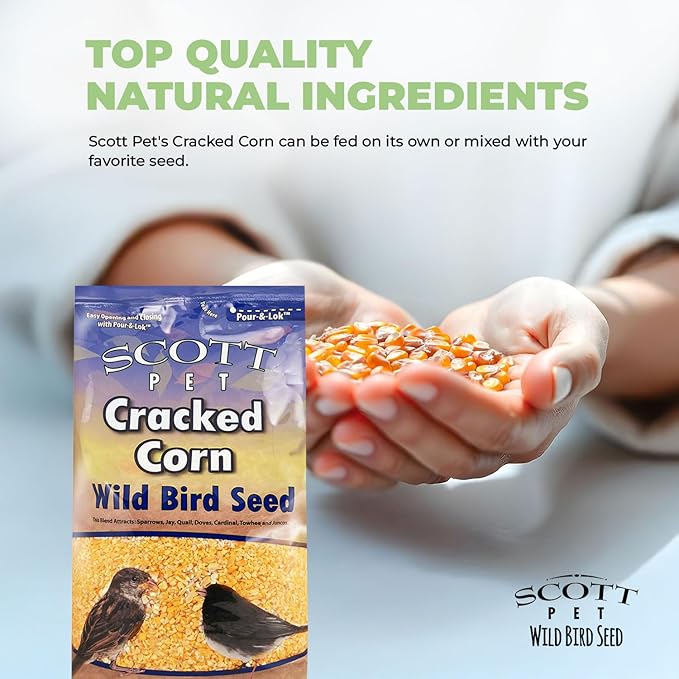 Scott Pet Wild Bird Seed, Cracked Corn, 9 lbs Bag, Feed, Great Source of Protein and Fiber, Food for Outside Wild Birds