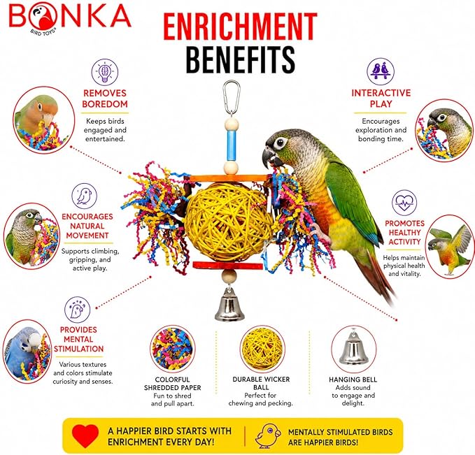 Bonka Bird Toys 1839 Foraging Star 7" High by 8" Wide, Medium Parrot Chew Shred Forage Cage Toy, Conure, Pionus, Quaker, and Similar Birds