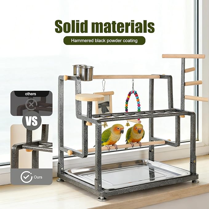 halinfer Bird Playground for Indoor Use, Bird Playstand with Ladder for Small to Medium Size of Cockatiel Parakeet Conure (Metal Ladder Version)