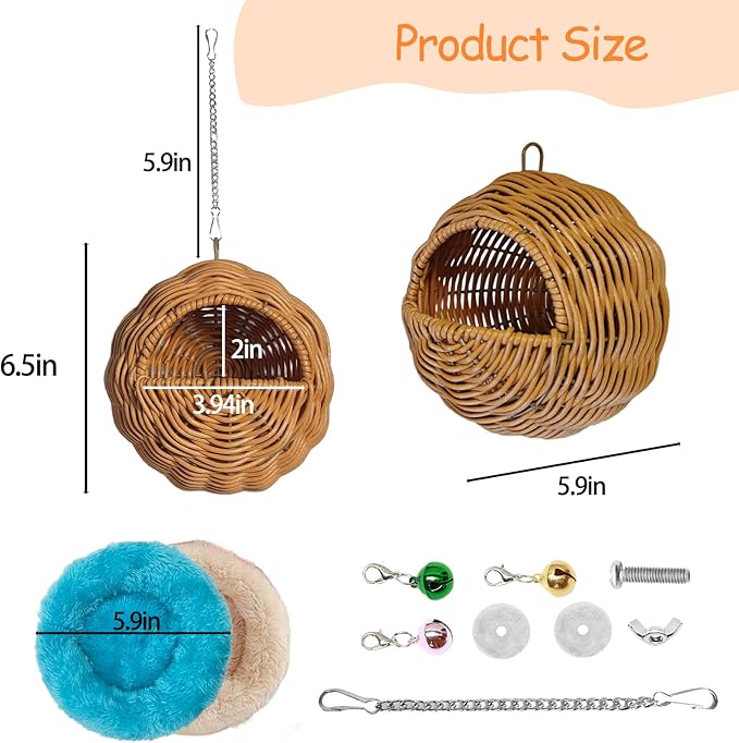 Bird Nest, Warm Bird Bed for Cage Parrot Nesting House Hanging Parakeet Cage Accessories for Lovebird, Canary, Budgie, Finch, Hamster (G-Hole Style)