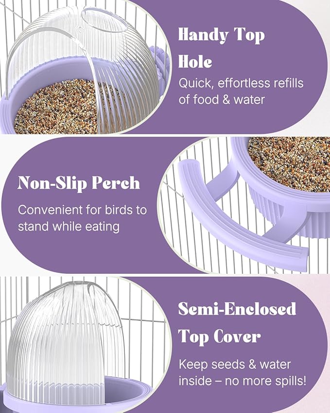Pawfly No Mess Bird Feeder with Water Dispenser, Food and Water Bowl for Parakeet, Parrot, Cockatiel, Budgie and Lovebird, 4" D x 5.5" H Bird Cage Feeder