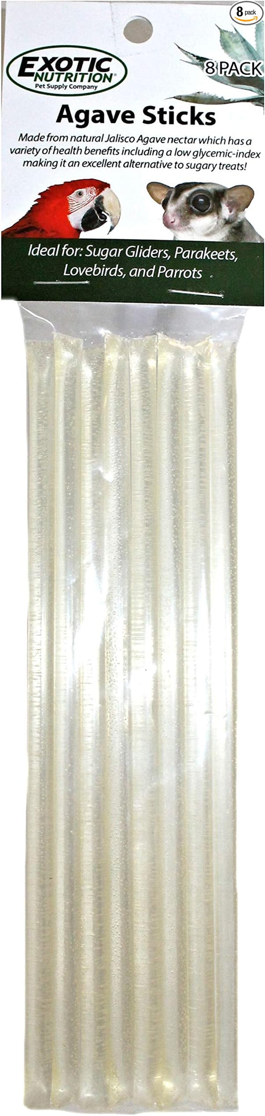 Agave Sticks (8 Straws) - Natural Organic Agave Nectar Straws - Sweet Treat for Small Animals - Sugar Gliders, Marmosets, Parrots, Canaries, Finches, Parakeets, Cockatiels, Other Birds