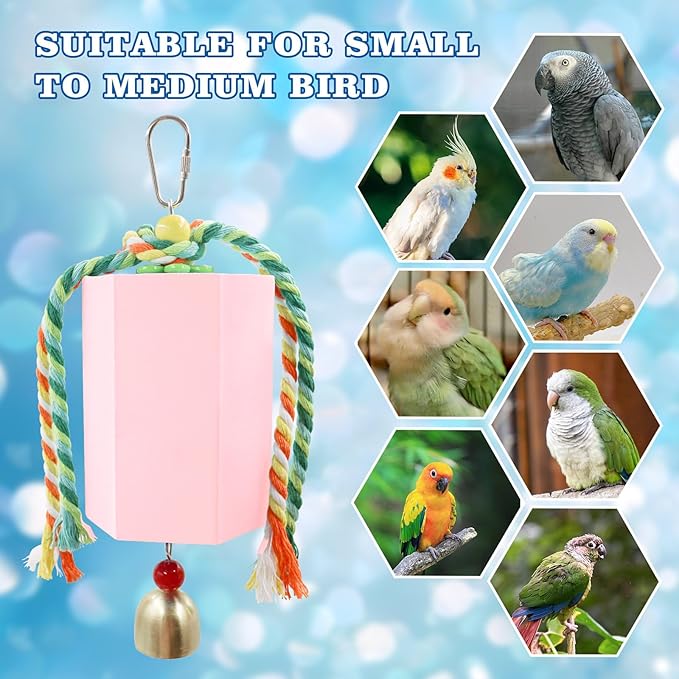 Bird Beak Grinding Stone, Parrot Chew Toys with Bells, Parakeet Toys, Cage Accessories for African Grey, Amazon Parrots, Budgies, Cockatiels, Lovebirds, Conures, Quakers, Small to Medium Birds
