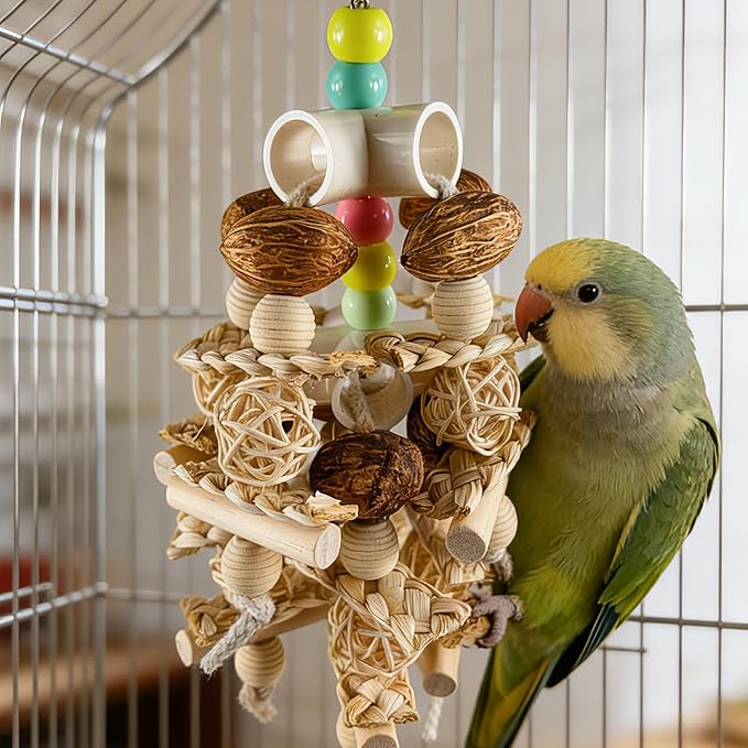 Natural Wooden Parrot Toy - Safe Bird Chewing Toy for Parakeets, Cockatiels, Conures, and Small to Medium Parrots