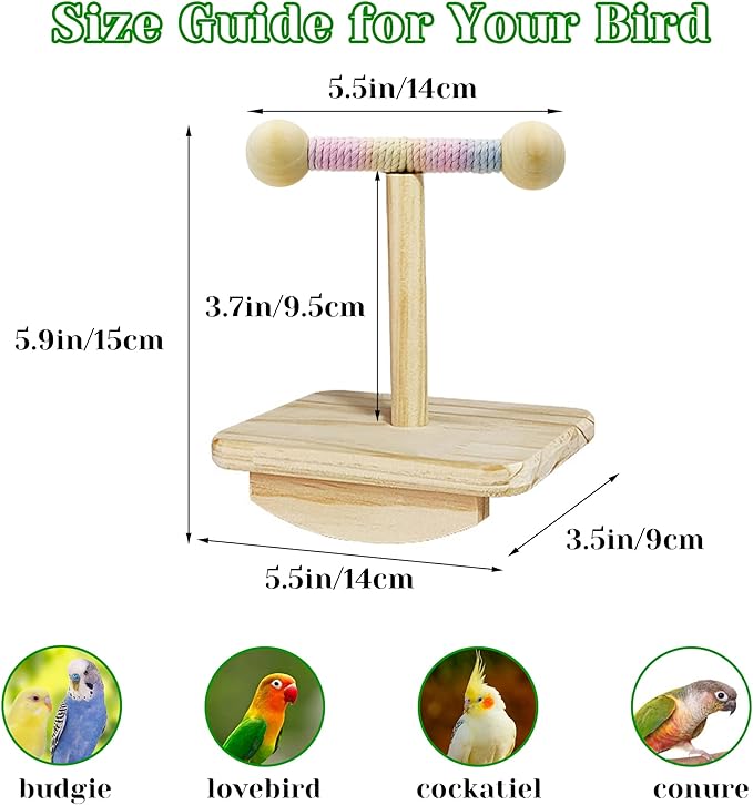 Natural Wood Bird Perch Stand Training, Intelligence Puzzle Enrichment Toys for Parakeets, Wooden Parrot Perch Platform, Bird Playground Play Stands for Conure, Cockatiel, Budgie Interactive Toys