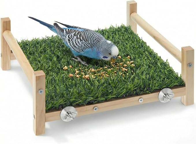 AceOrbit Bird Foraging Bed with Grass Mat 9.06 x 7.87 x 3.94 Inch Parrot Foraging Toy Hammock Bed Wood Frame Easy Install with Hardware Kit for Small Birds Cage Enrichment