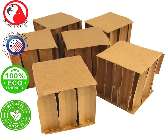 Bonka Bird Toys 2296 Pk6 3" Square Cardboard Cubes Parrot Chew Foot Talon Cage Toy, Conure, Amazon, African Grey, and Similar