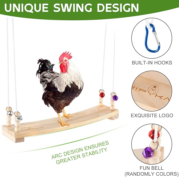 Chicken Swing Toy for Coop Accessories, 16inch Wood Chicken Swing Gifts for Hens, Rooster, Poultry, Parrots