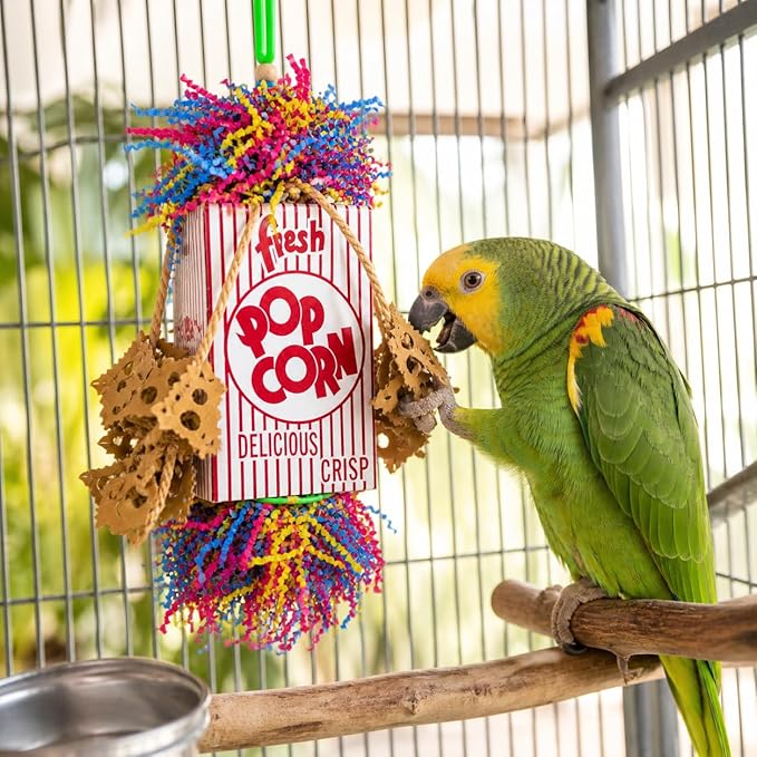 Bonka Bird Toys Popcorn Explosion Bird Toy 15" x 6" Foraging Shredding Toy for Small to Medium Birds Parakeets Cockatiels Conures Natural Paper Cardboard Hanging Cage Toy (Pack of 2)