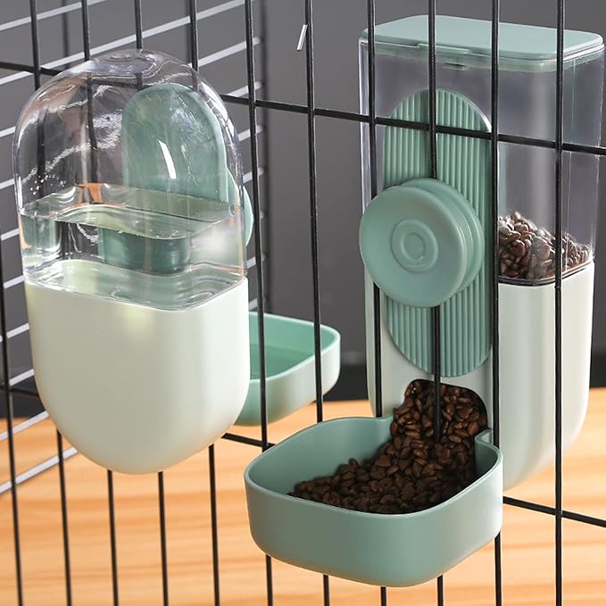 Hanging Automatic Pet Food Water Dispenser, Cage Cat Food Bowl Dog Feeding Station, Auto Gravity Pet Feeder with Bowl for Bird Puppy and Kitten Rabbit Chinchilla Ferret (Mint Green)