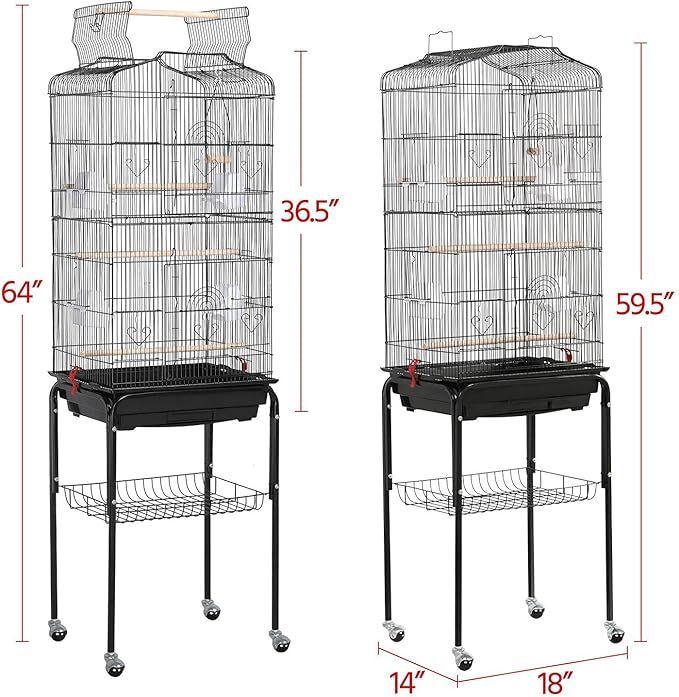 Topeakmart Open Play Top Large Parakeet Small Parrot Bird Cage with Stand for Budgies Finches Canaries Lovebirds