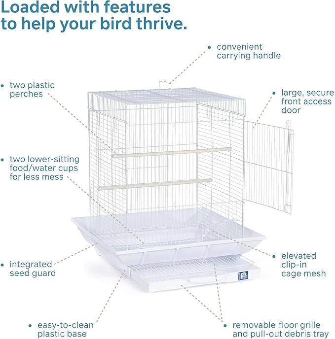 HomeStock Mountain Majesty Clean Life Bird Cage with Spacious Interior, Durable Build, Easy-to-Clean Features, and Secure Design for Birds' Comfort White