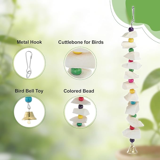 Bird Toys with Cuttlebone, Prevents Destructive Chewing, Grinding Stone for Bird, White, Colorful, 3 Pcs
