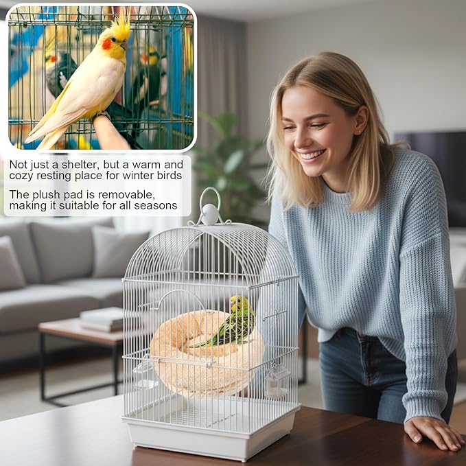 Medium Birds Nest for Cage - Removable Plush Parrot Hammock Bed - Winter Warm Resting Perch Platform for Budgies Cockatiel Conure Parakeet Hamster