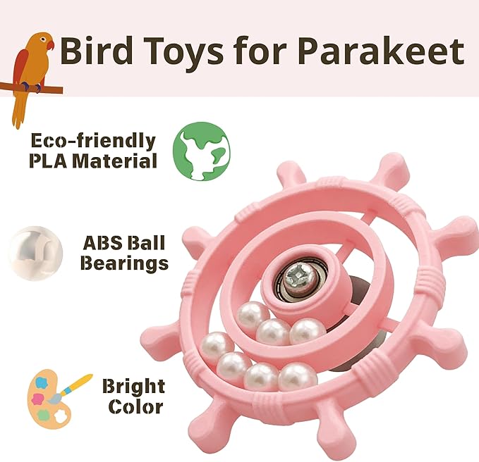 Spinning Bird-Toys Bird Cage Toys & Bird Perch Parrot-Parakeet Budgie Cockatiel Conure Macaw Chicken Parrot Enrichment Cage Accessories Small Animal Chewing Toy (Light Pink Spinner)