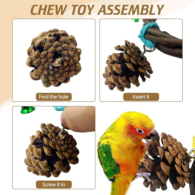 BNOSDM Bird Swing Rings Toy Natural Wood Parrot Climbing Ladder Parakeet Chewing Toys Hanging Budgie Cage Accessories for Green Cheek Conure Cockatiel Lovebird (5 Rings)