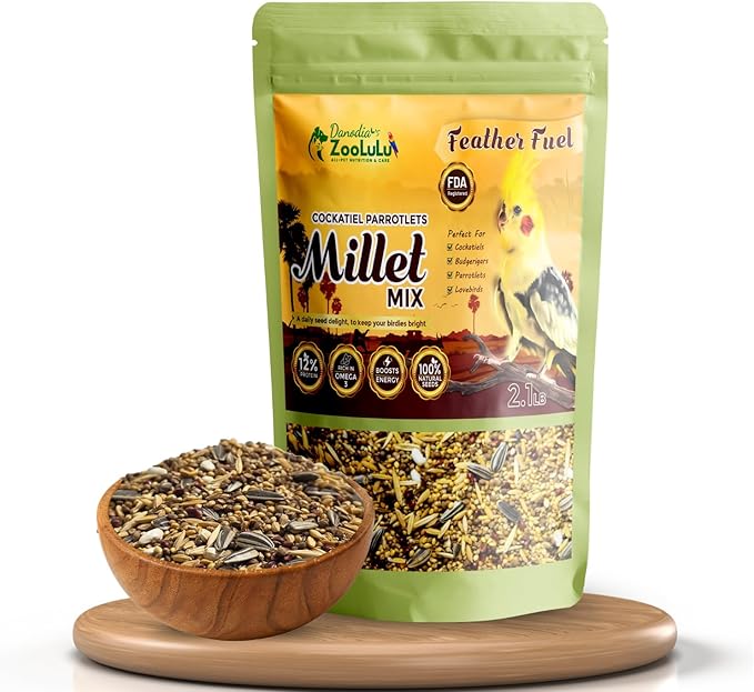 Danodia's Zoolulu Cockatiel & Parrotlet Millet Mix (950g/2 lbs) | Bird Food Blend for Cockatiels, Budgerigars, Parrotlets & Lovebirds | Daily Healthy Nutrition