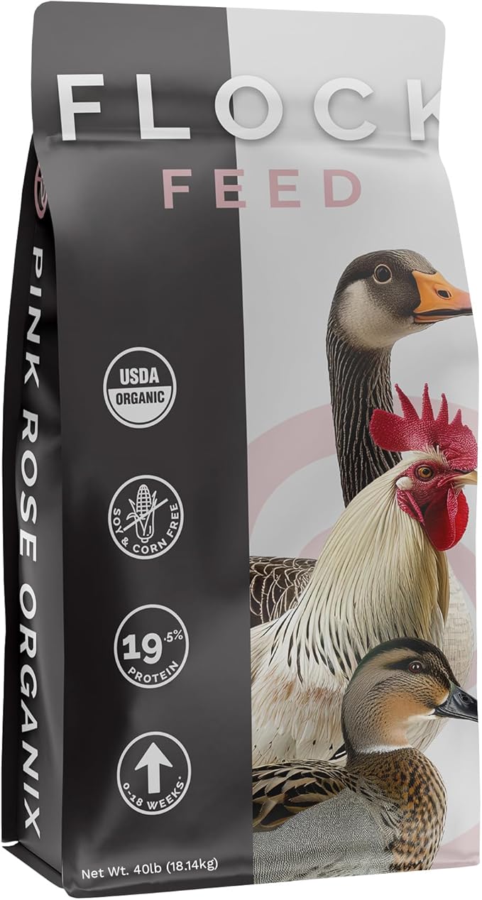 Flock Pellet Feed, 40lbs - 19.5% Protein, Non-GMO, USDA Certified Organic Blend - with Essential Nutrients for Healthy Growth - Soy & Corn-Free