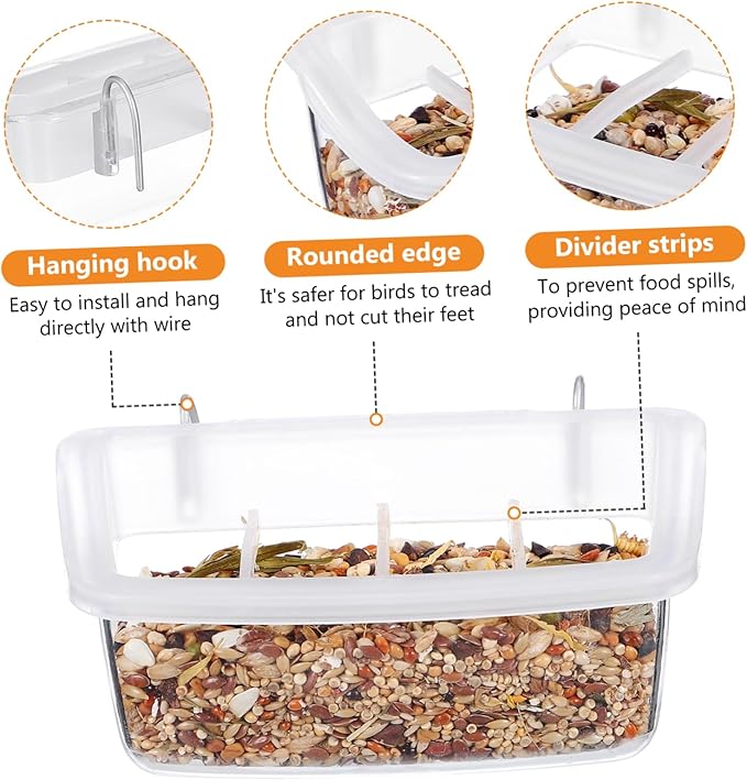 2pcs Plastic Bird Feeders Transparent Hanging Food Bowls for Parrots Birds Capacity Feeders for Learning to Eat