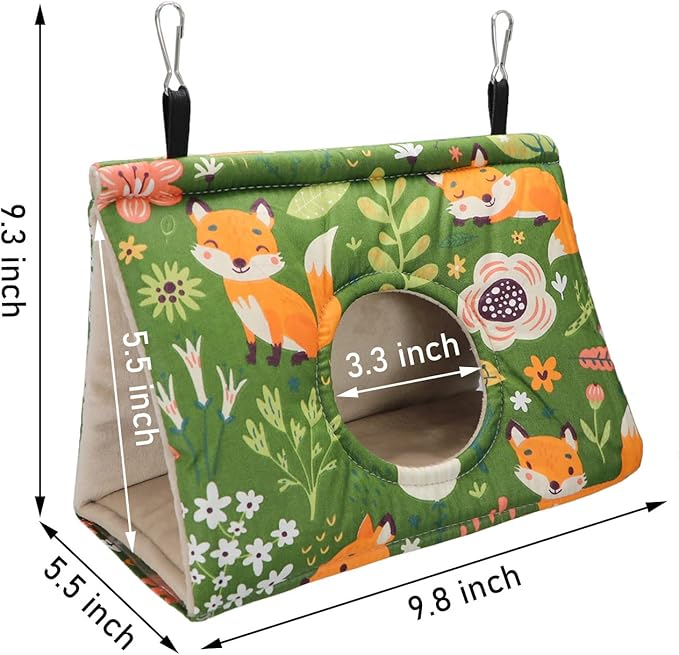 Wontee Bird Nest House Winter Warm Snuggle Hut Bird Bed Hanging Hammock for Parakeets Caique Senegal Quaker Parrots Cockatiels Conures (Medium, Green)
