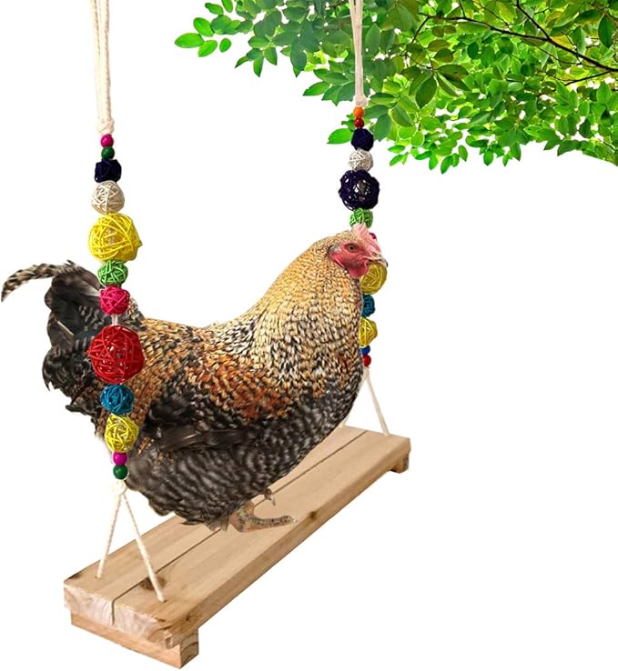 Chicken Swing and Perch - Handmade Wood Stand Coop Toy for Hens - Accessories Ladder for Poultry Run - Large Bird Parrot Hen Macaw Rooster Chick Toy