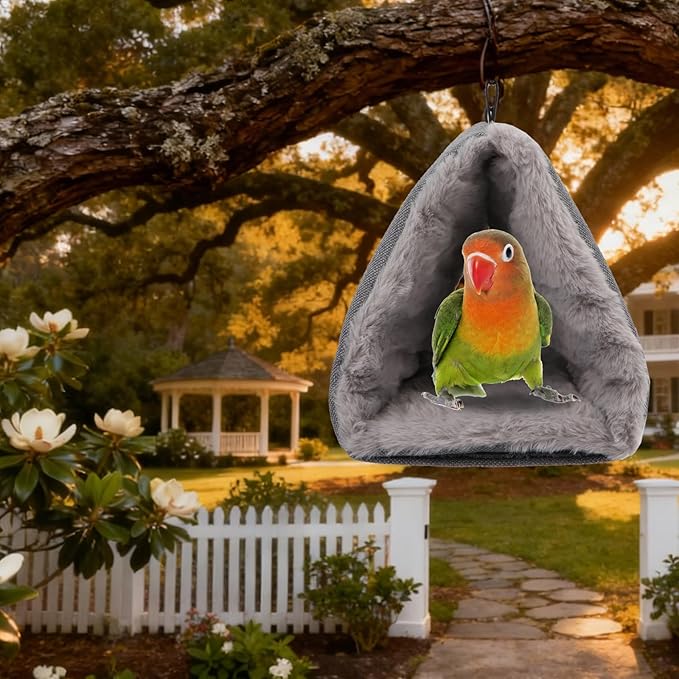 Litewoo Winter Warm Bird Nest House Hanging Hammock Shed Hut Cotton Parrot Sleeping Bed Plush Double Access Birds Hut Hideaway Tent for Parrot Parakeet Cockatiel Cockatoo Budgie Lovebirds (M/Grey)