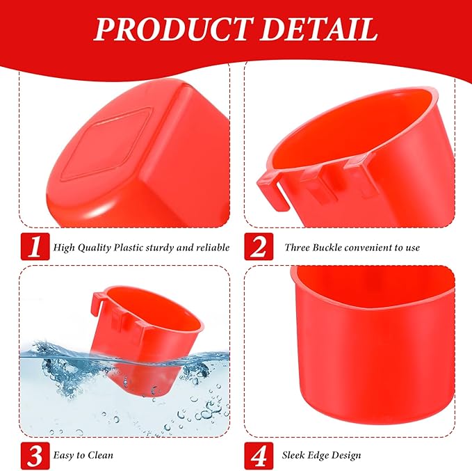 60 Pieces Cage Cups Birds Hanging Feeders Seed Bowl 8 oz Plastic Chicken Feeder Water Bowl Hanging Chicken Waterer Feeding Watering Dish Coop Cups for Gamefowl Parrot Parakeet Poultry(Red)