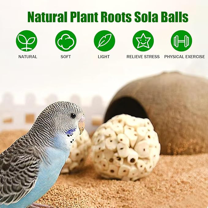 6 Pieces Bird Parrot Chew Toy Sola Balls, Natural Parrot Soft Chew Shredding & Foraging Toy, Bird Foot Balls for Cockatiel Conure Quaker Budgie Parakeet Bunny Guinea Pig Chinchilla Rabbit