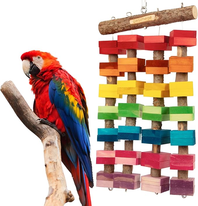 23.6"x13.7",2.17",Wooden Block 2.76" Macaw Toys,Parrot Toys for Large Birds,Large Bird Toys for Macaws,Amazon Parrots,African Grey,Provides an Ideal Place for Your Bird to chew and Climb