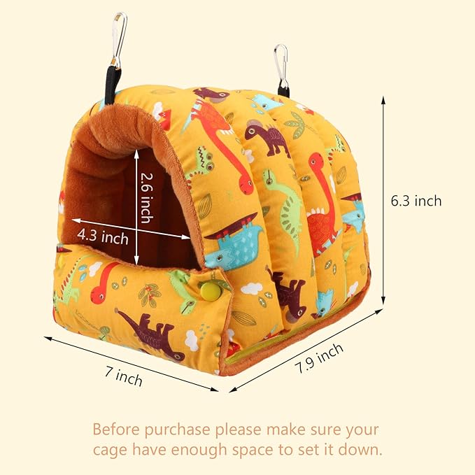 Wontee Bird Nest House Winter Warm Snuggle Hut Bird Bed Hanging Hammock for Parrots Budgies Parakeets Caique Senegal Cockatiels Conures (Dark Yellow, Medium)