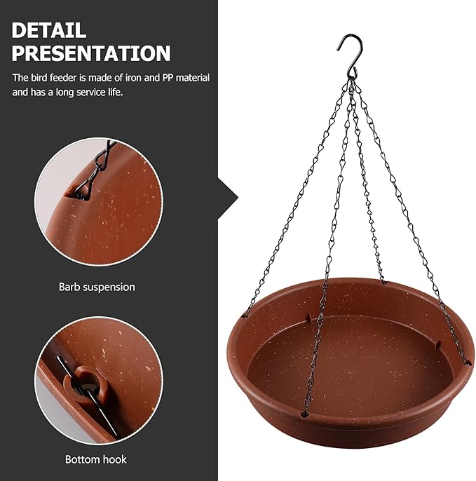 Happyyami Outdoor Hanging Bird Bath and Feeder Basin Iron and PP Material Multi-Purpose Tray for Garden Decoration and Bird Feeding