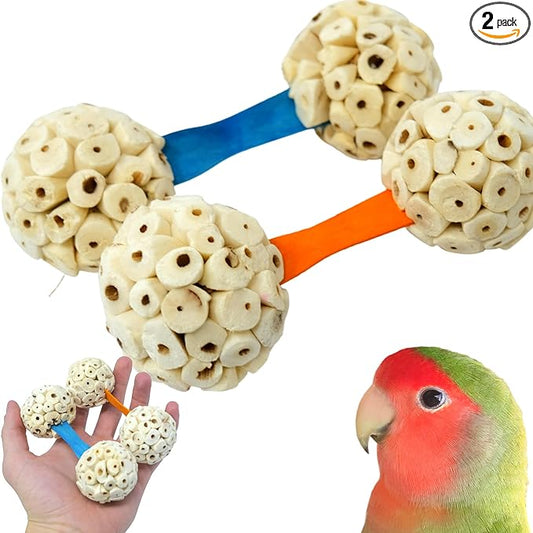 Bonka Bird Toys 2965 PK2 Natural Sola Dumbbell 4" x 1.5" Natural Wood and Sola Ball Toy for Small to Medium Birds for Chewing and Enrichment Conure Parakeet Amazon and Similar