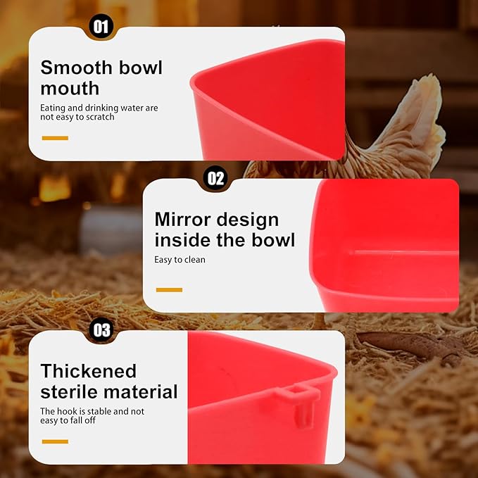 6 Pcs 21 oz Medium Feeder Drinker 5.5x3.5x2.3 Food Container Chicken Feeder Hanging Feeding Tray Bowl Box Trough Food Dispenser for Duck Goose Quail Chick Cat and Dog