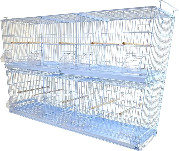 Combo: White Stack & Lock Breeder Bird Flight Cage Breeding Nest Door Double Removable Center Divider with Rolling Stand (38"x11"x15"H LOT-2-STAND, White)