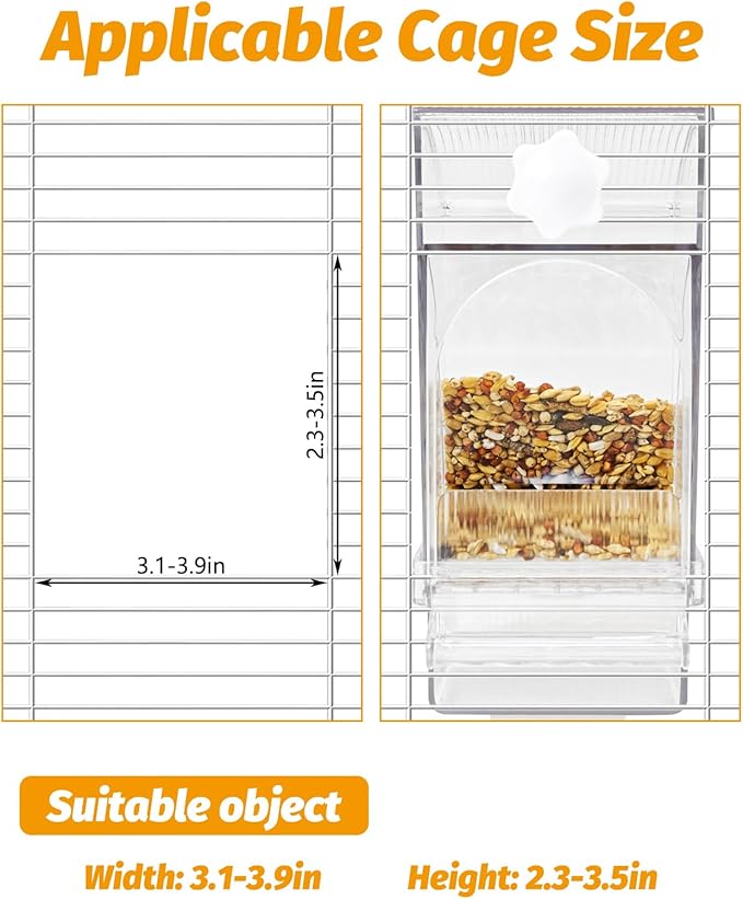 BNOSDM No Mess Bird Feeder Transparent Bird Food Container Automatic Parrot Feeder with Perch Parakeet Cage Accessories for Budgies, Canaries, Cockatoos, Finch and Lovebirds