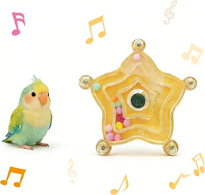 Spinning Bird-Toys Bird Cage Toys & Bird Perch Parrot-Parakeet Budgie Cockatiel Conure Macaw Chicken Parrot Enrichment Cage Accessories Small Animal Chewing Toy (Yellow Star)