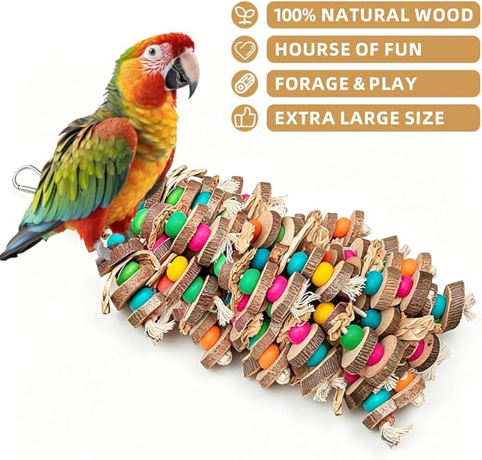 Extra Large Bird Parrot Toys- 19.7 inch Multicolored Natural Wooden Block Parrot Chewing Toy Suggested for Macaws cokatoos, African Grey and a Variety of Amazon Parrots. (Large Size)