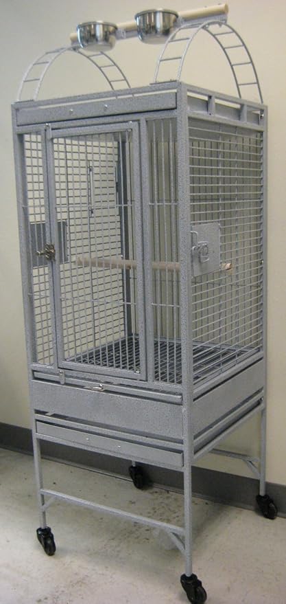 Mcage New Parrot Cockatiel Bird Wrought Iron Cage Open Play-Top (Silver Vein)