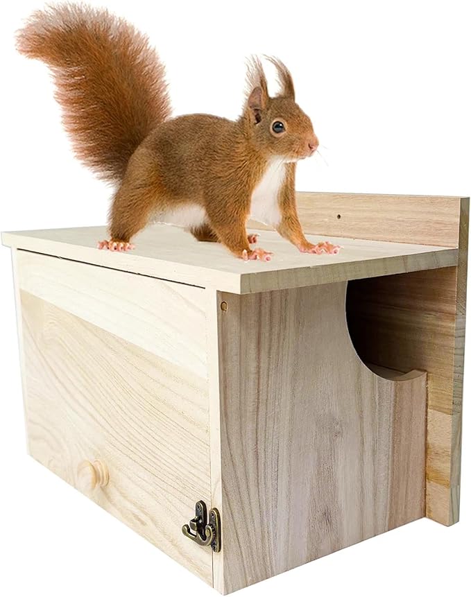 oyhqes Squirrel House Outside, Squirrel Wood Nesting Box with Window, Wooden Houses with Predator Guard, Hanging Shelter for Squirrels, Chipmunks, Birds, and Backyard Small Wildlife