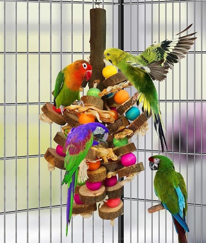 Bird Toys, Parrot Toys Natural Peppered Wood Bird Chew Toys for Small and Medium-Sized Parakeet,Cockatiel,Conures,Lovebirds Macaws,African Grey,Cockatoos,Amazon Parrots,Aviary Hanging Toys