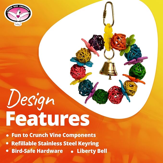 Super Bird Creations SB759 Daisy Ring Bird Toy - for Small Bird Sizes 6" x 4" - Parrotlets, Parakeets, Cockatiels, and Lovebirds - Colorful and Interactive Bird Toy - Enrichment & Boredom Relief Toy
