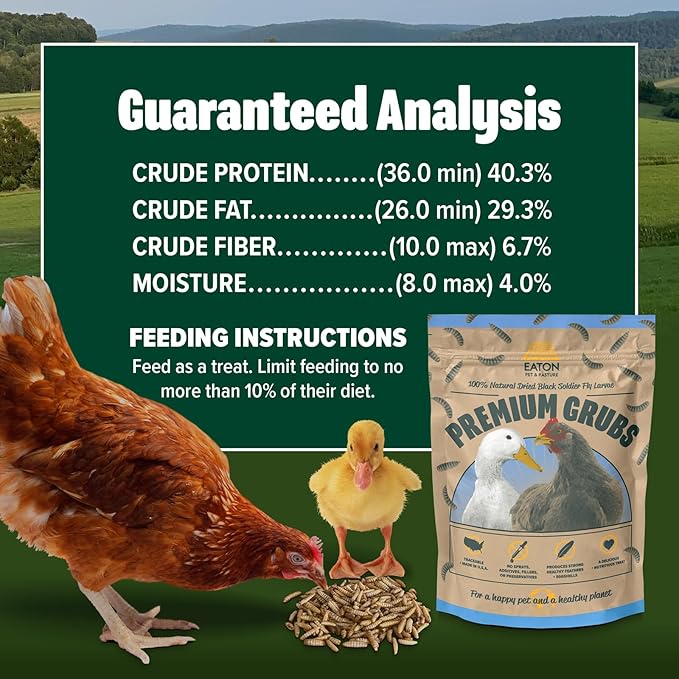Eaton Pet and Pasture Premium Grubs, USA Grown Dried Black Soldier Fly Larvae, High Calcium Treat for Chickens, Ducks, Wild Birds (1 LB) (Pack of 2)