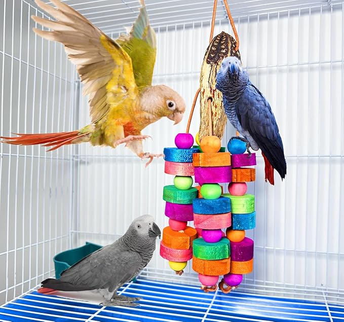 Bird Toys, Parrot Toys Natural Multi-Colored Wooden Bird Chew Toys for Small and Medium-Sized Parakeet,Cockatiel,Conures,Lovebirds Macaws,African Grey,Cockatoos,Amazon Parrots,Hanging Toys
