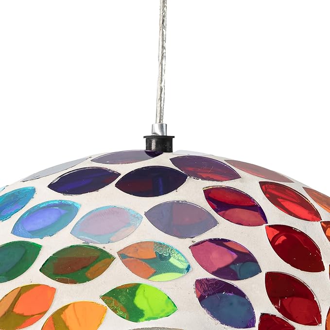 Glitzhome Hanging Bird Feeder for Outdoor 8''D Glass Round Multi-Color Mosaic Decorative Garden Birdfeeder