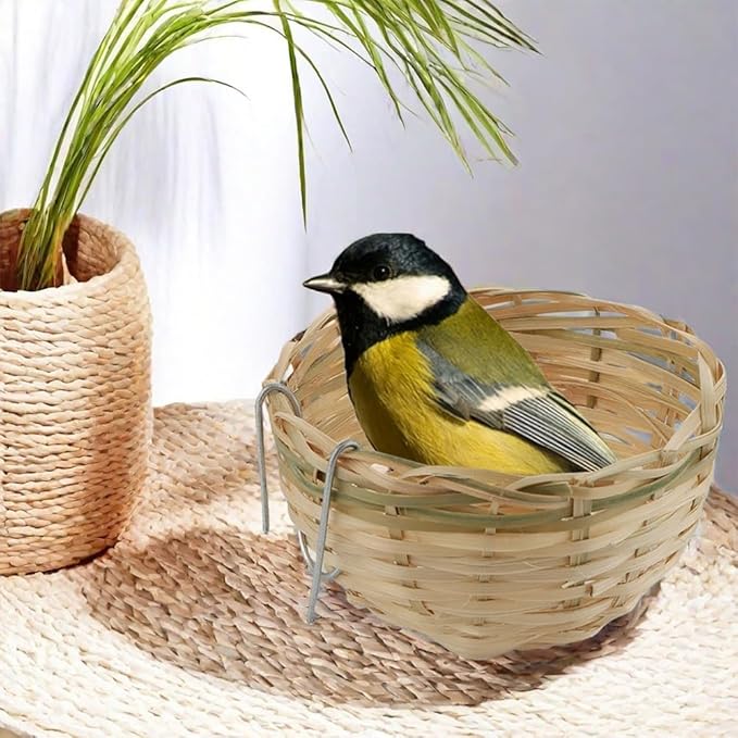 4 Pack Tiny Handwoven Bamboo Bird Nest Cage House Hatching Breeding Cave with Hook for for Small Bird Parrot Budgie Parakeet Cockatiel Conure Lovebird Finch Canary Cockatoo African Grey