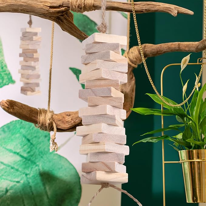 NOLITOY 100pcs Bird Toy Parts, 1.18" Natural Wood Cubes - DIY Parrot Toy Making Kit & Chewing Blocks Bulk Refill - Soft Wood Squares for Cockatoos African Greys Eclectus Medium Birds
