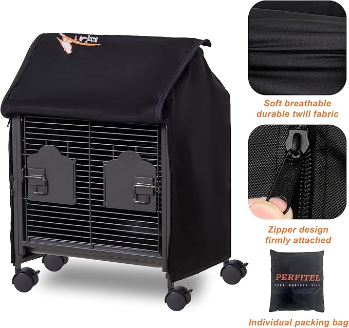Small Bird Cage Cover(Black) Good Night Black-Out Cover for Birdcage with Roof Top Durable Breathable Washable Material (cage is not Included) (18.9" L x 15" W x 25.6" H, L Shape)